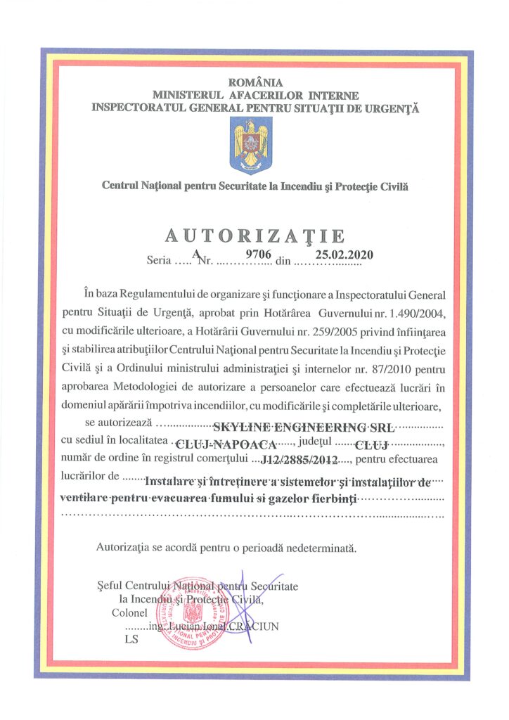 Autorizatie SKY- Inst. si intretinere a sist.si inst. de ventilare pt. evacuarea fumului si gazelor fierbinti- EXECUTIE