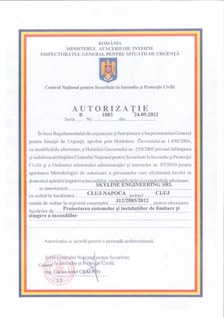 Autorizatie SKY - Proiect. sist. si inst. de limitare si stingere a incendiilor- per. nedeter