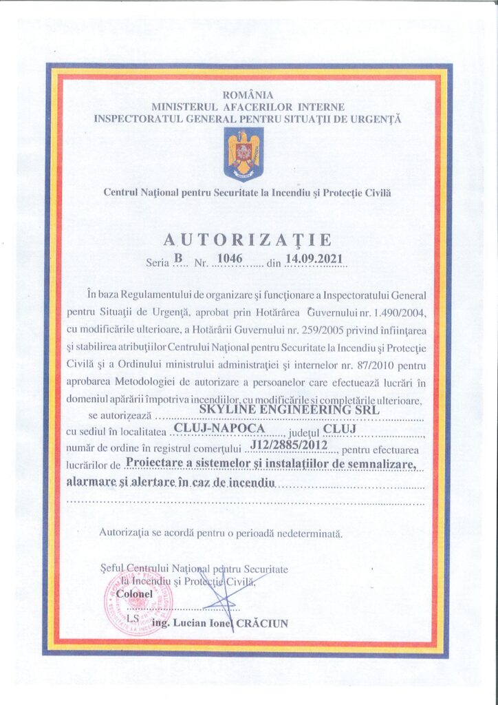 Autorizatie SKY - Proiect. sist. si inst. de semnalizare,alarmare si alertare in caz de incendiu- per. nedeter
